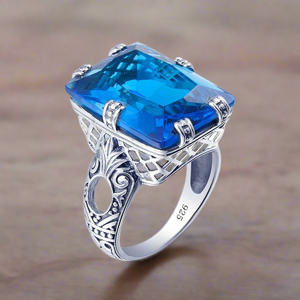 Square Cut Silver Bridal Ring