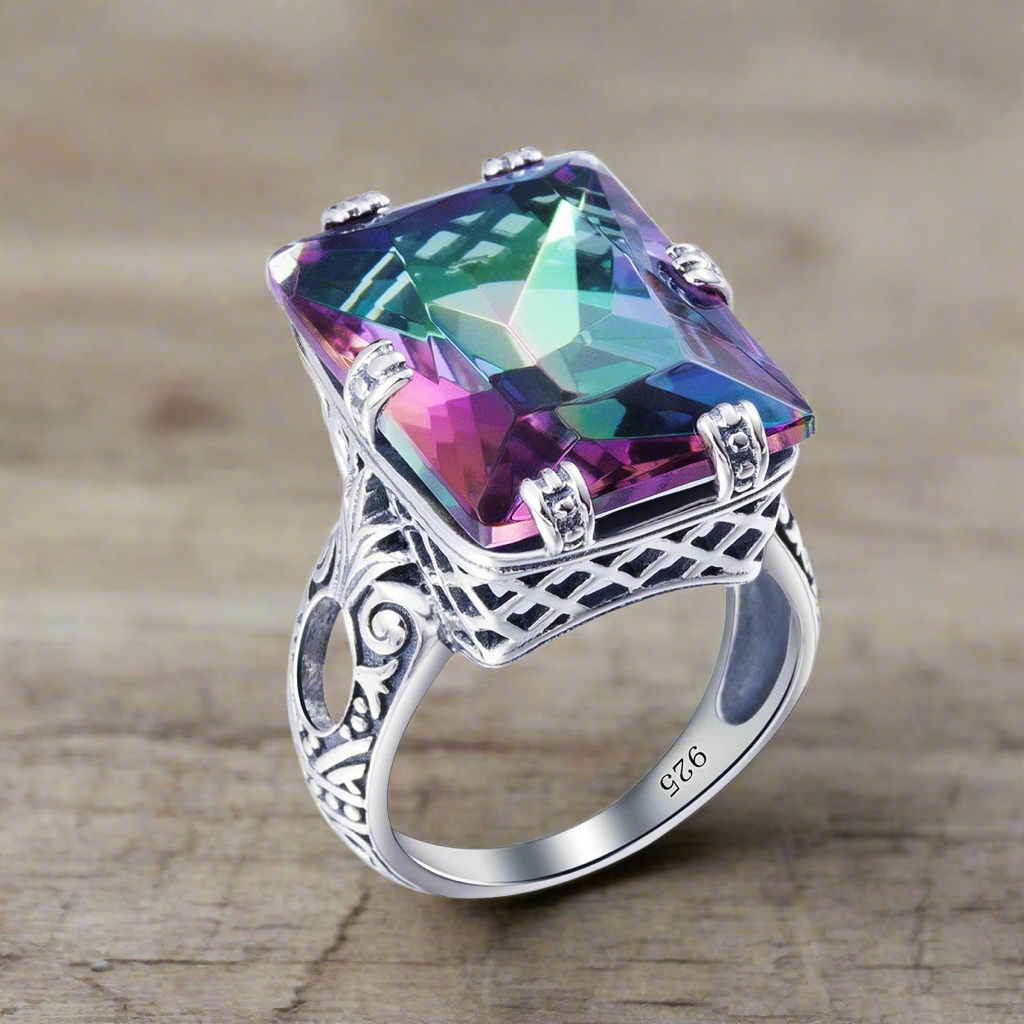 Square Cut Silver Bridal Ring