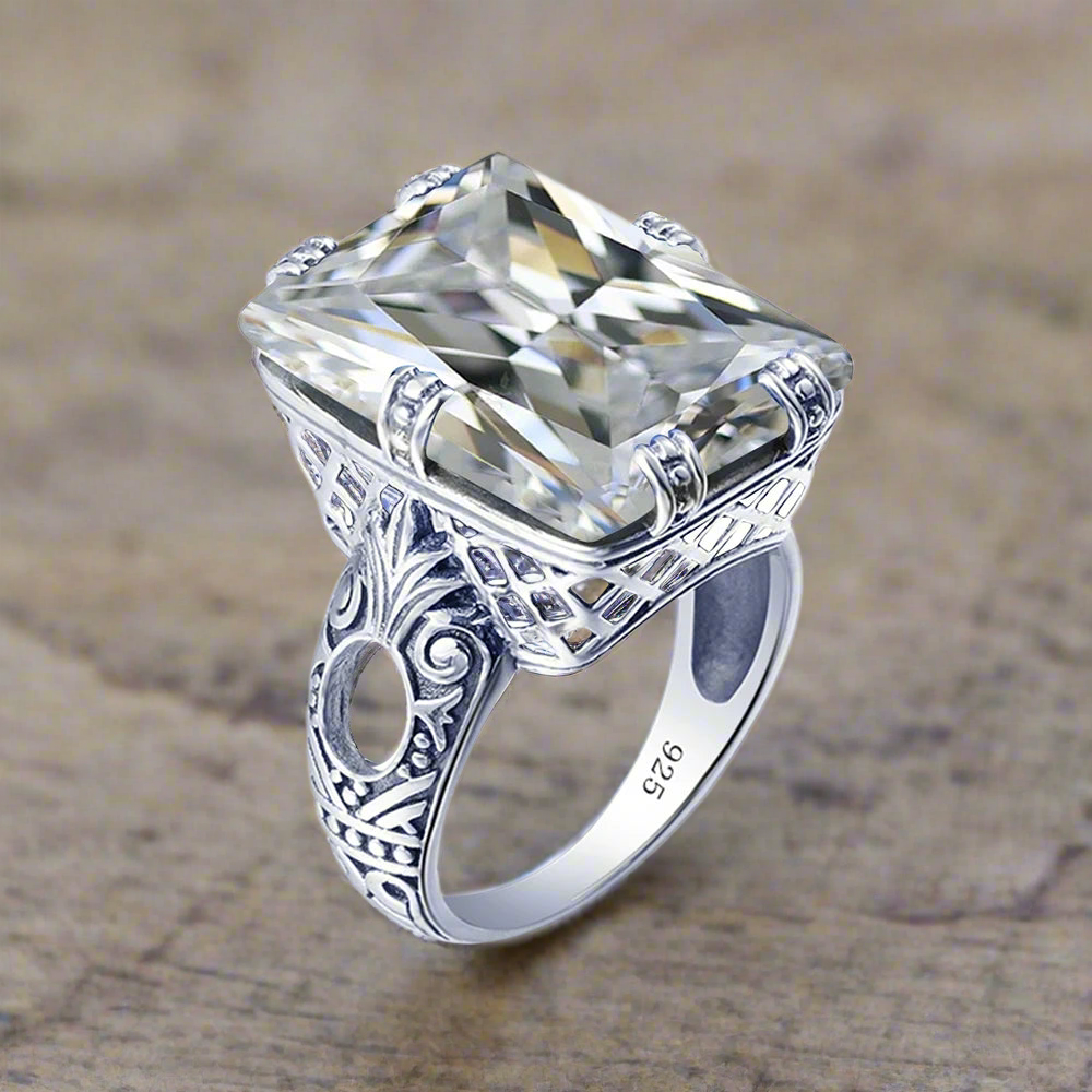 Square Cut Silver Bridal Ring