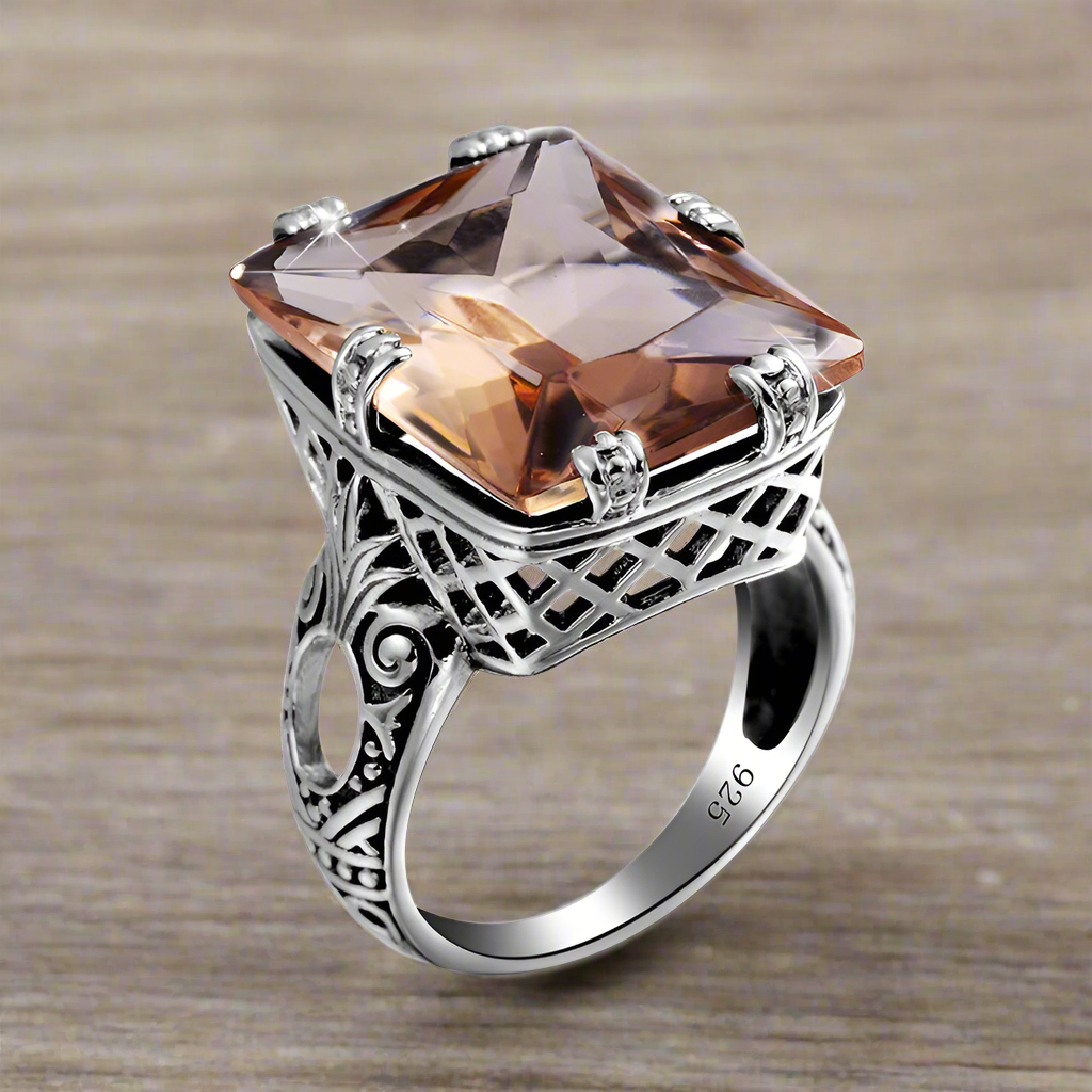 Square Cut Silver Bridal Ring