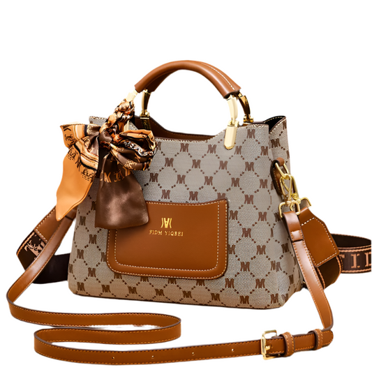 Vintage Geometric Print Tote Bag, with Stylish Silk Scarf