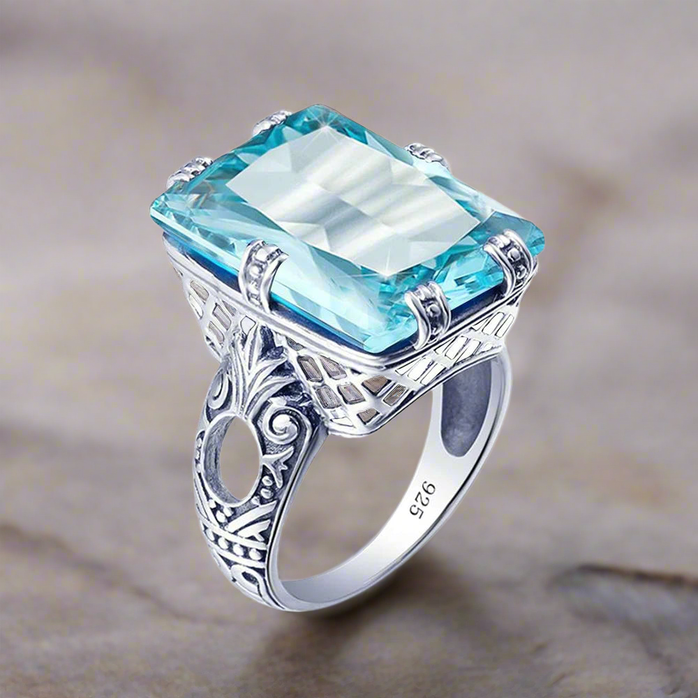 Square Cut Silver Bridal Ring