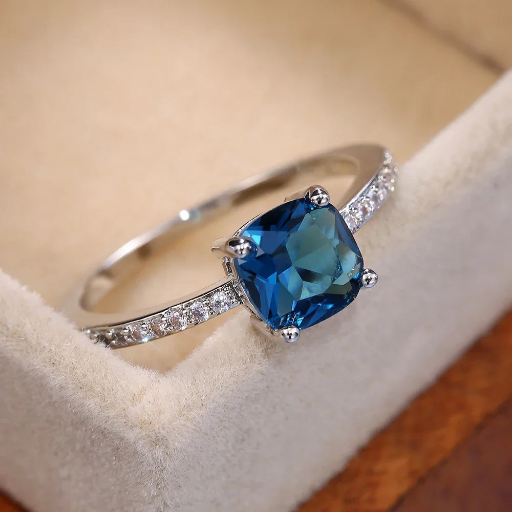 Square Cut Blue Series Cocktail Rings